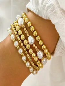 5pcs Faux Pearl Rice Pearl Bracelet | Stacked Bracelet Set