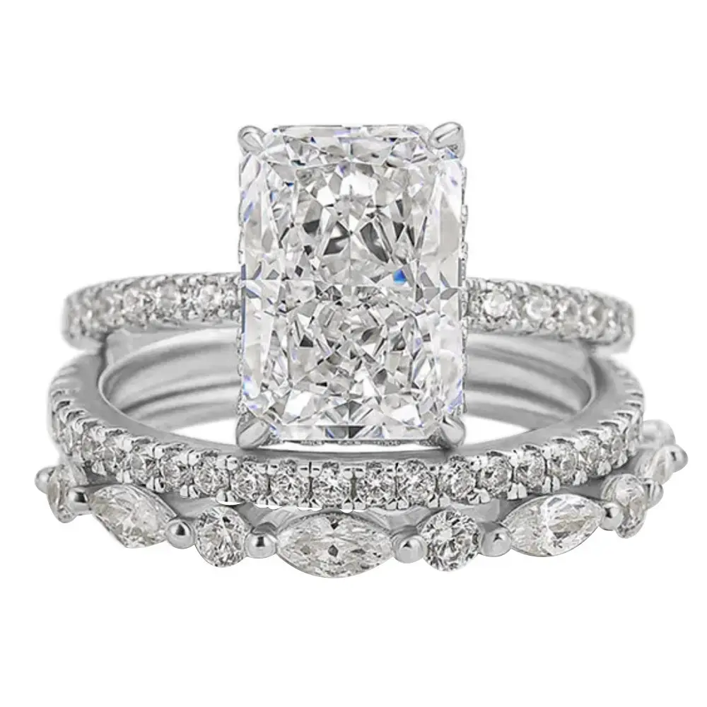 Loveden 3-Pieces Vintage Promise Ring 3.5ct Emerald Cut For Women   Solitaire   Engagement Ring Set in s925 Silver Wedding Anniversary Gift cluster ring,T003