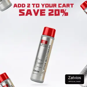 Zatvios Stain Whitening Mouthwash for White Teeth, Freshens Breath with Essential Oils 237ml
