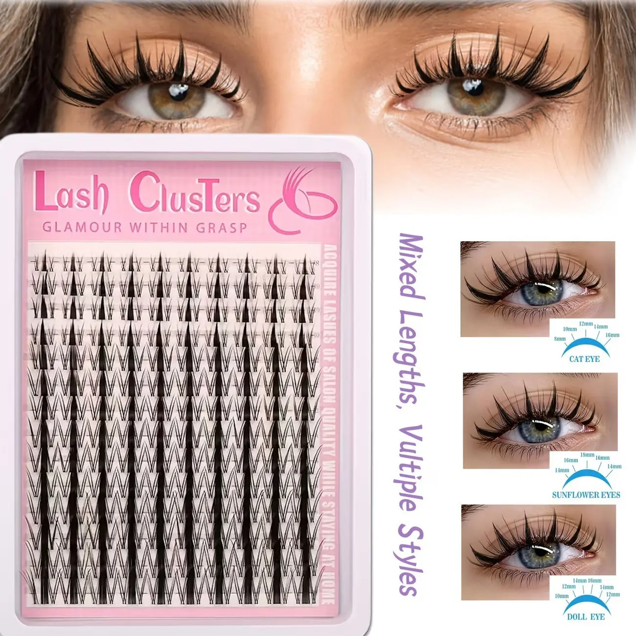 140pcs Wispy Natural Eyelash Clusters, Volume Lashes, Volume Cluster Eyelashes, Classic C Curl, Mixed Lengths 8-18mm, Dense and Reusable, Perfect for Beginners, Manga Big Eye Look, Manga Lash Extension