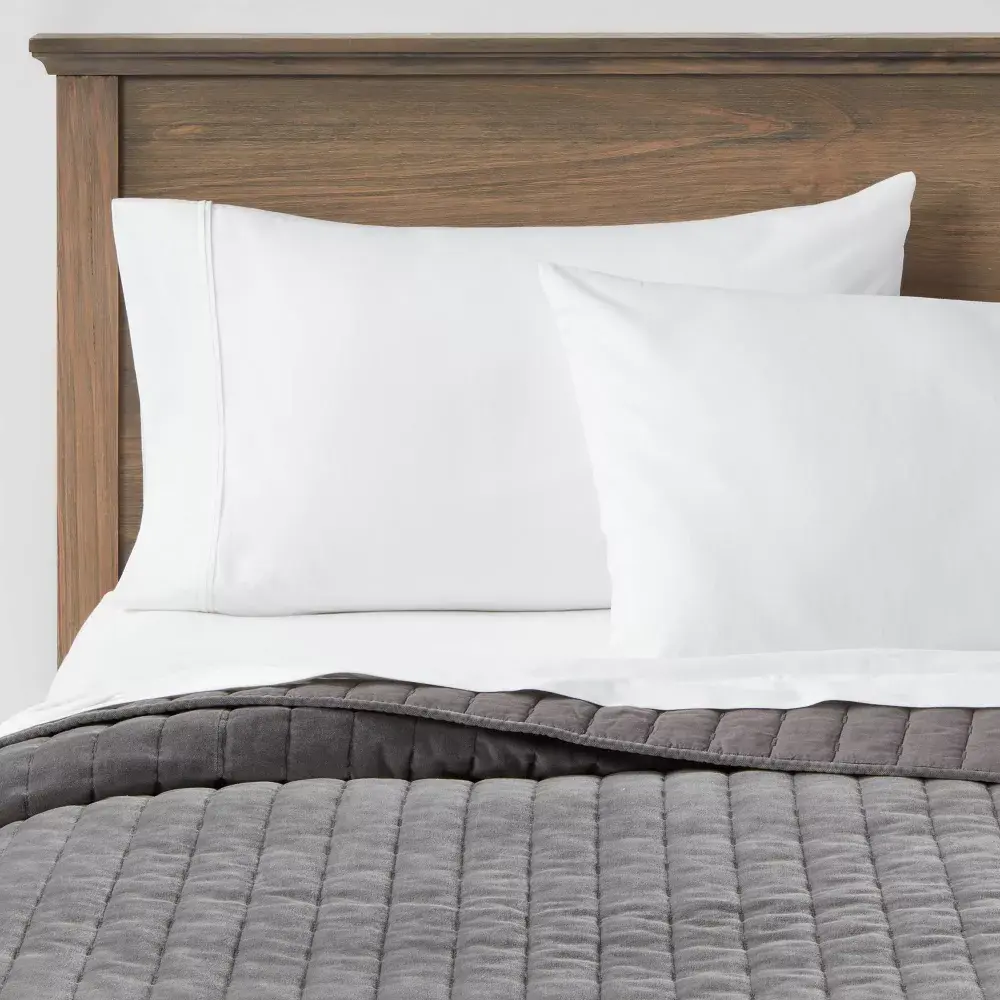King Channel Stitch Velvet Quilt Charcoal - Threshold: Cotton Backing Year Round Comfort Machine Washable