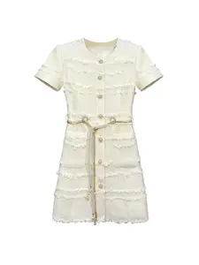 Elegant Women's Pearl Chain Dress, Formal, Handmade Faux Fur Trim, Slim Fit Design, Perfect for Special Occasions & Parties 250188