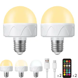 2 Packs Rechargeable E26 LED Bulbs with Remote Control, 350lm Dimmable Lighting, Ambient Lighting, Magnetic Installation for Versatile Room Use