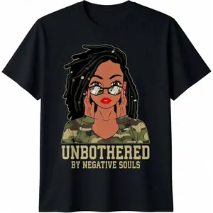 Loc'd Hair Sassy Black Woman Camo Melanin Girl Unbothered T-Shirt