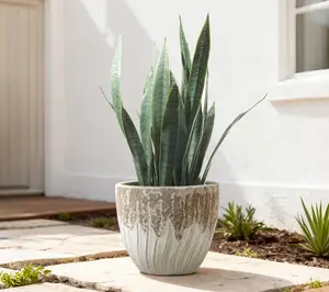 LuxenHome Boho Earth Ceramic Planter, 12" Tall Round Pot