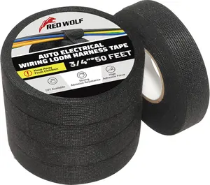 Wiring Harness Tape High Temp Wire Cable Loom Self-Adhesive Fabric Tape for Electrical Automotive Engine Harness Wrap Protection Noise Damping Cables Fixed 3/4 Inch x 50 FT 5 Rolls