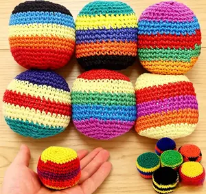 Random 1/6 PCS Hand-Made Knitted Hacky Sack, 2026 Upgraded Assorted Foot Bag Crochet Hacky Sacks for Adults, Juggling Balls for Beginners, Multicolored Geometric Pattern, Ready-to-Use Hacky Sacks Beanbag toy, stress-relieving toy, exercise Relieve stress