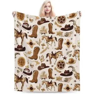 Western Blanket Soft Cozy Southwestern Flannel Throw Blanket Cowboy Decor Warm Lightweight Flannel Plush Bedding Stuff Blanket Gifts for Lover Kids Girls Boys Women Adults Bed Travel
