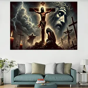 1pc Jesus Christ Passion Tapestry Wall Hanging - HD Print 100% Polyester, Vibrant Colors & Dramatic Religious Scene, Machine Washable Horizontal Decor for Bedroom & Living Room Aesthetic, Religious Wall Art 60X40
