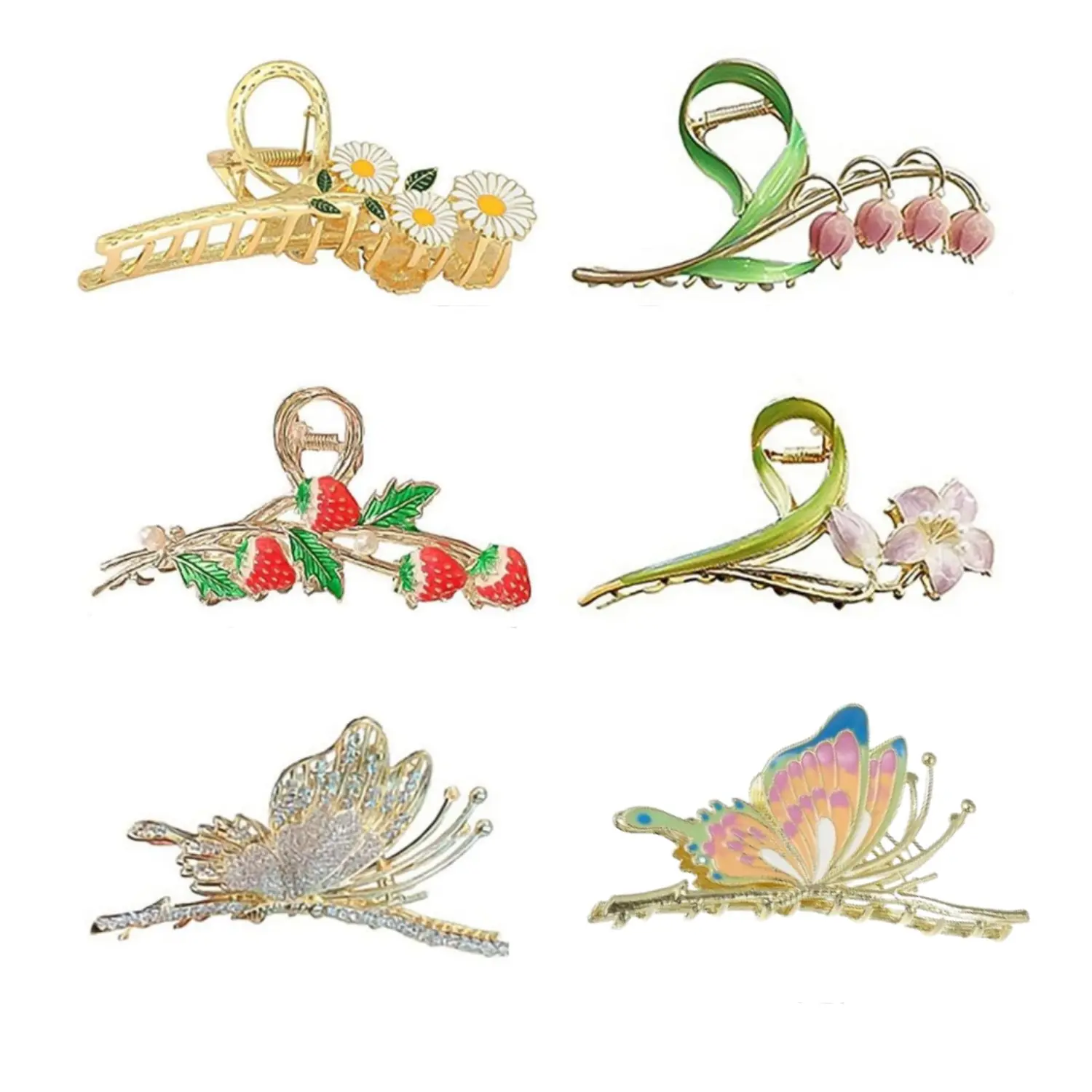 Women's 6Pcs Large Tulip Flower Metal Hair Claw Clips - NonSlip, Strong-Hold Barrettes for Birthday, Casual, Party Use - Fashion Accessories for Long, Thick, Thin, Curly Hair (Home Improvement, Building Supplies, Wallpaper & Wall Trim)