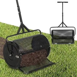 24" Lawn Topdressing Spreader with 0.75"*0.5" Mesh, Compost Spreader for Soil Sand Fertilizer Black