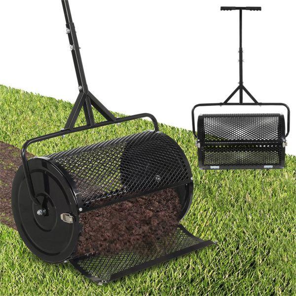 24" Lawn Topdressing Spreader with 0.75"*0.5" Mesh, Compost Spreader for Soil Sand Fertilizer Black