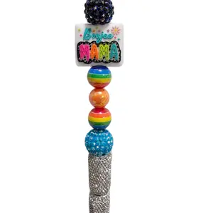 Boujee Mama Rhinestone and Rainbow Beaded Pen with Extension Bar - Sparkling Beads & Glitter Grip for Stylish Writing