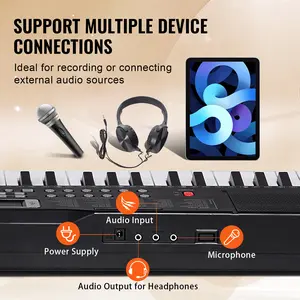 VEVOR 61 Key Digital Keyboard Piano, 200 Tones 200 Rhythms, Electric Portable Piano Keyboard Kit with 60 Demo Songs Built-In Dual Speakers Headphones Microphone, Piano Stickers for Beginners Learning