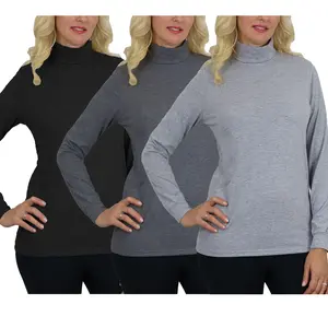 3-Pack Women's Long Sleeve Turtle Neck T-Shirt (Sizes, S to 2XL)