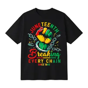 Unisex Cotton Oversized T-shirt Tee, Juneteenth Freedom Fist Breaking Chain Graphic Print, Casual Holiday Streetwear Funny Meme T-Shirt