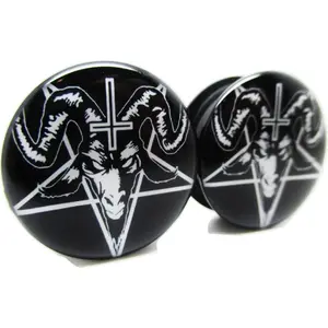 Pair* Black Baphomet w/Pentagram &  Ear Plugs -  Screw- - 10 Sizes (00 Gauge (10mm))