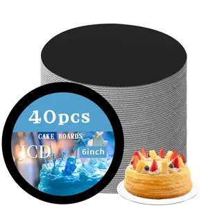 40 Packs Black Cake Boards Round,6inch Circles Rounds Base Food-Grade Cardboard,6 Inch Cake Plate（Thinner But Stronger）-Black Disposable Matte