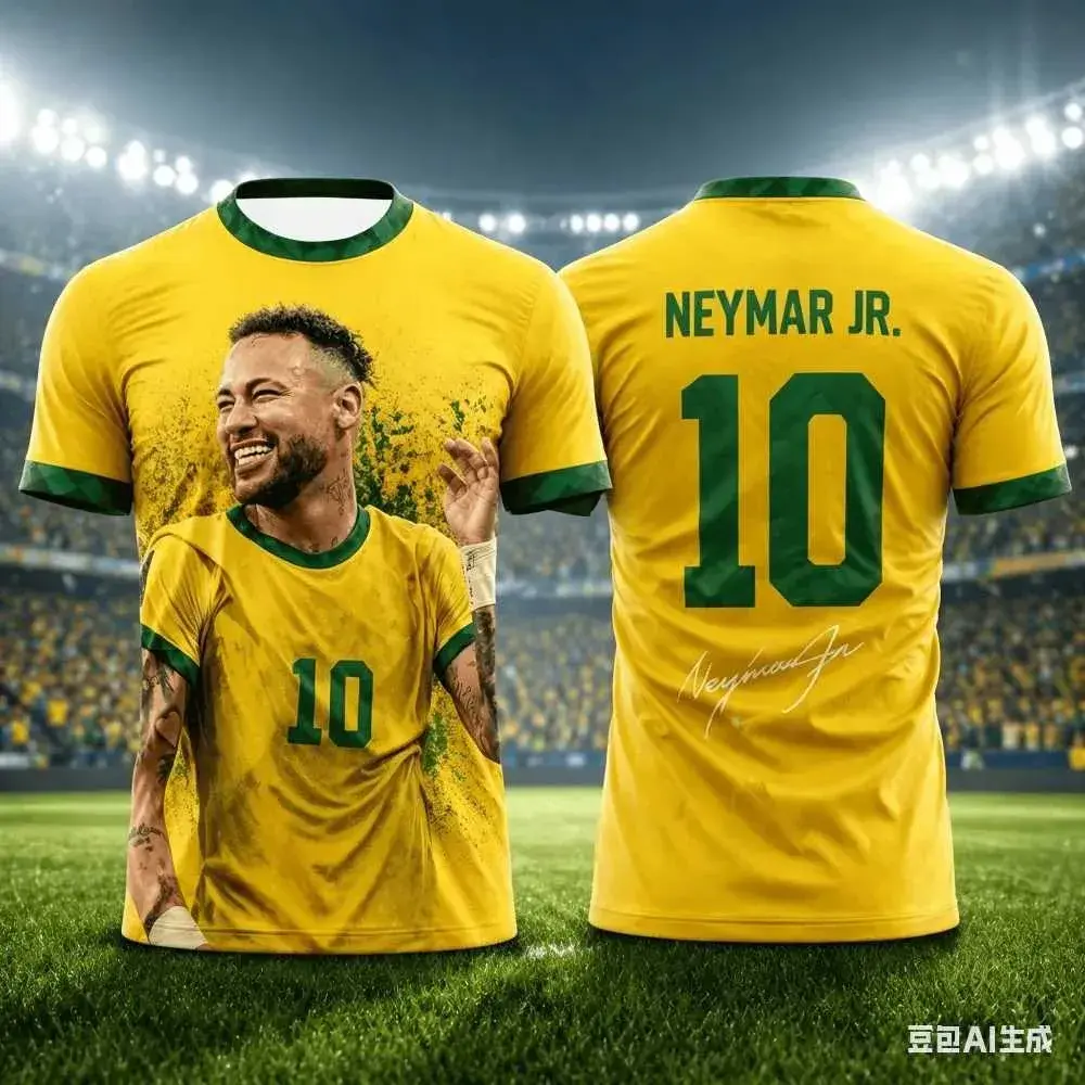 Summer Football Jersey T-Shirt Featuring Neymars 3D Print – Casual Family Sportswear for Fans