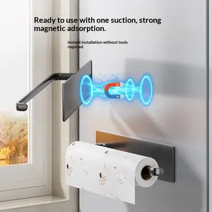 Self-drilling-free magnetic suction  kitchen paper towel rack  paper hanging stand   roll paper wall-mounted holder  multi-functional storage shelf