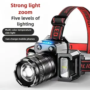 Super Bright Led Induction Headlamp, 2000 Lumen Rechargeable Headlamp, Long Distance Head Flashlight, Suitable for Running, Climbing, Fishing, Hunting, Maintenance Work and Camping Essentials