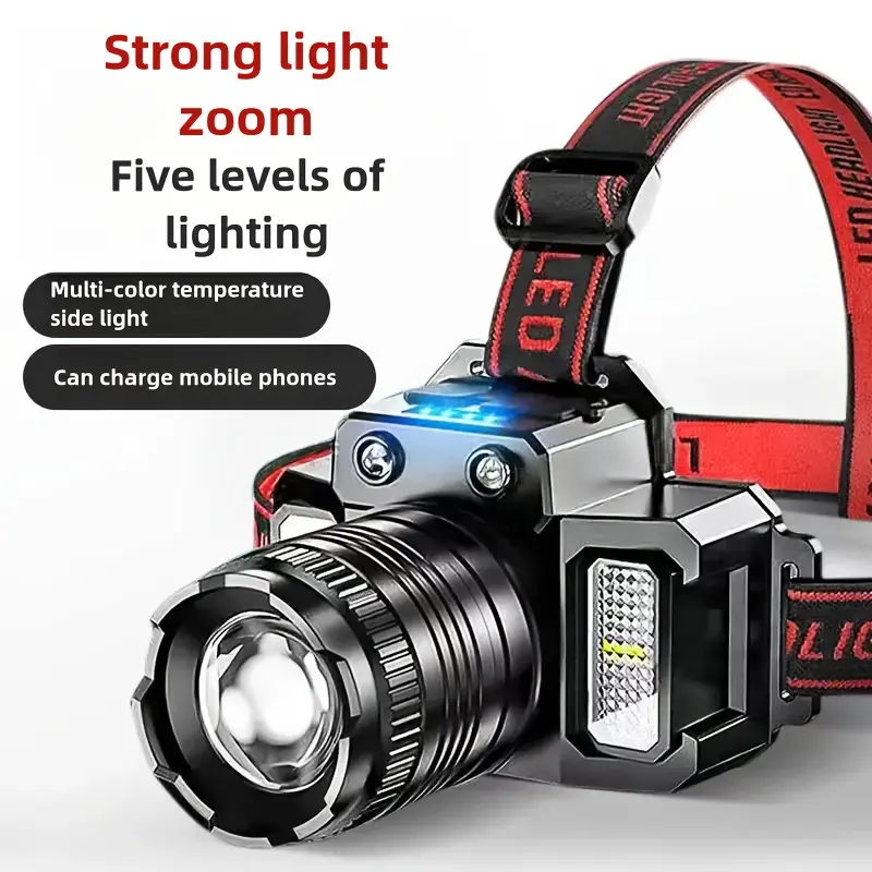 Super Bright Led Induction Headlamp, 2000 Lumen Rechargeable Headlamp, Long Distance Head Flashlight, Suitable for Running, Climbing, Fishing, Hunting, Maintenance Work and Camping Essentials