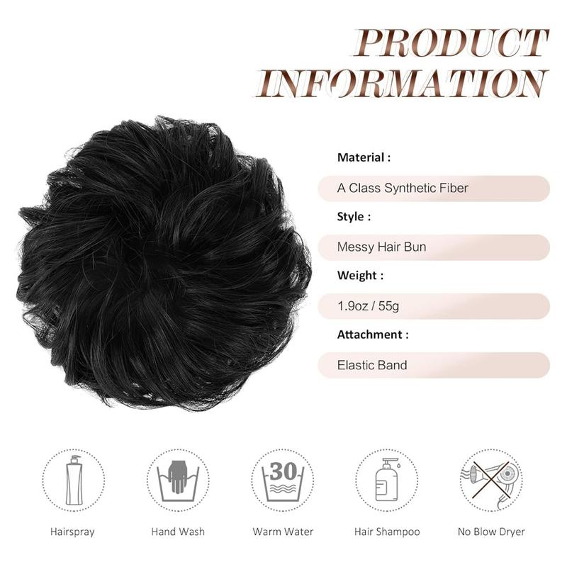 messy bun hair large wavy curly elastic scrunchies ponytail extensions synthetic chignon hairs for women black 1 94oz