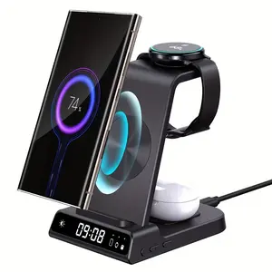 Samsung Galaxy S24 Ultra wireless charger, charging station with clock. Compatible with Samsung Galaxy S23 Ultra/S22/S21/Z Flip5/Note 20, Samsung Galaxy Watch 6/5/5Pro/4/3/Active 2 watch charger, Buds 2