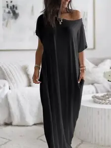 Women's Loose-Fit Casual Striped Dress, Round Neck Short Sleeve Comfortable Home Wear, Elegant Victorian Style for Fall Winter Season