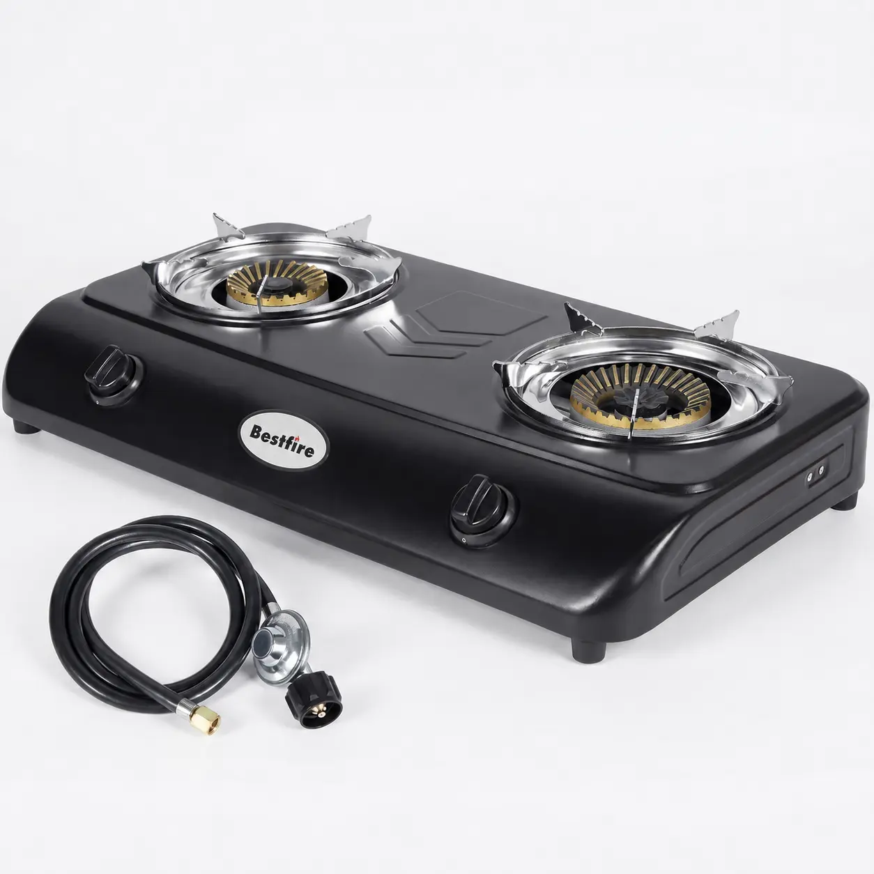 BESTFIRE 21K BTU Portable Outdoor Propane Stove – Dual Burner Camp Stove with Auto Ignition, Rust-Resistant Alloy Steel, Regulator & Hose for Camping, RV, Tailgating & BBQ turkey frying