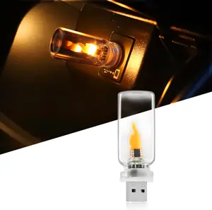 2026 New USB LED Light, Flame Light, Plug in USB Vehicle Interior Ambient Light, Mini LED Retro Clear Glass Night Light for Car, Camping, Holiday Decoration, Party, Bedroom