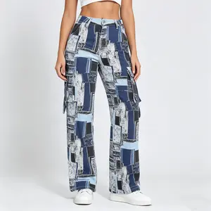 Patchwork Fitted Maxi Cargo Jeans Women's straight leg cargo jean