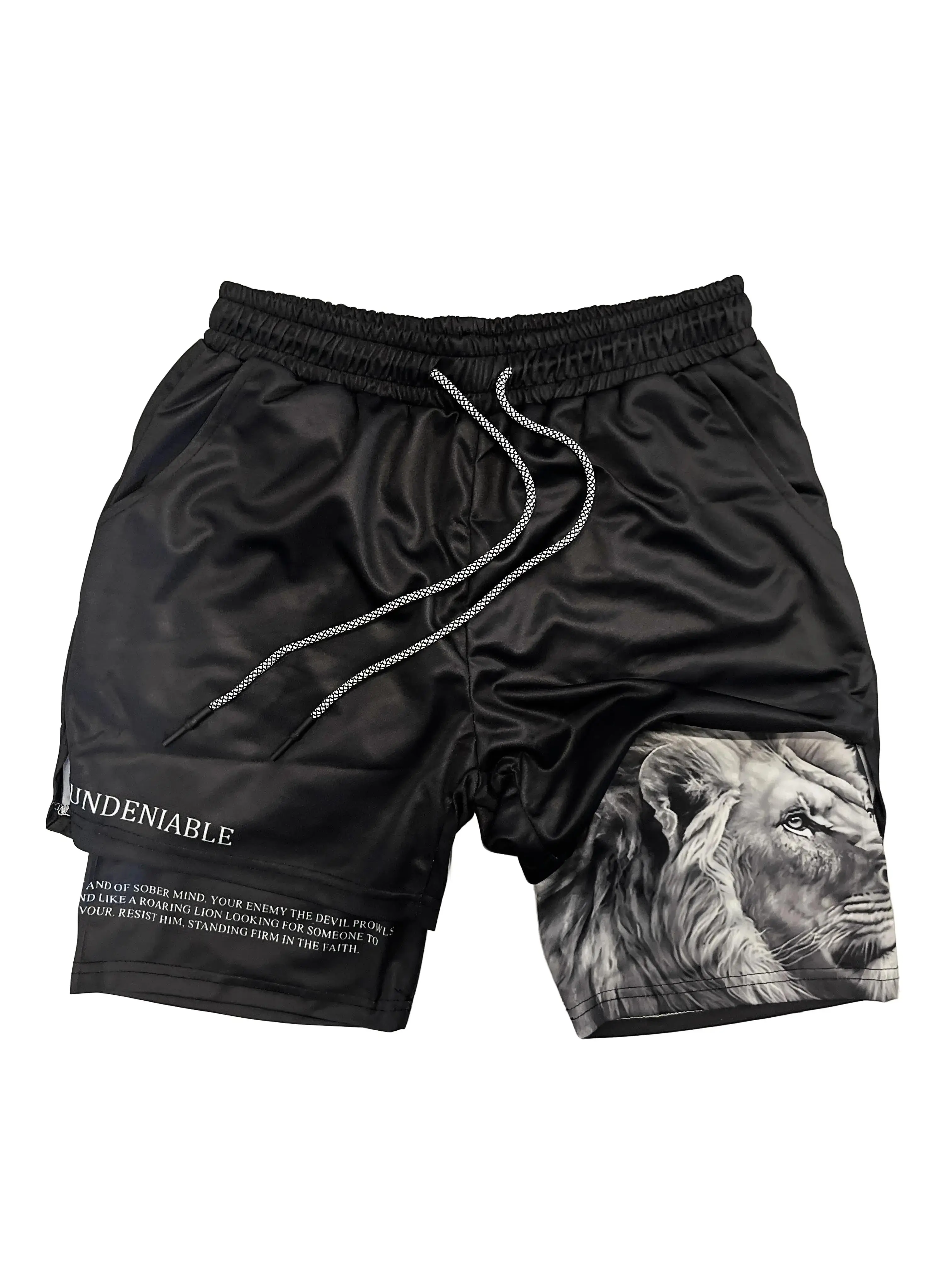 Men's Du Lion Pierre 5:8 Double Layer Polyester Athletic Shorts - Breathable Running, Fitness Shorts, Above the Knee, Stay-Put Drawstring Waistband, Machine Washable, Easy Care for Summer Beach, Workout