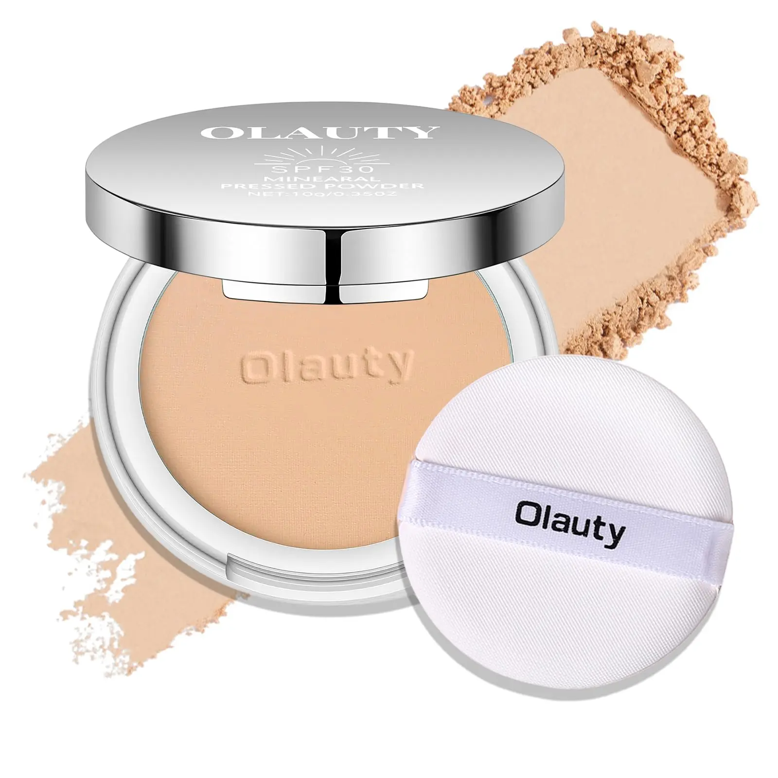 Mineral Powder Foundation with SPF 30,4-in-1 Sunscreen Pressed Powder,Foundation,Concealer & Finishing Compact Powder,Light-to-Medium Coverage,Matte Compact for Face Sensitive Oil,summerwins