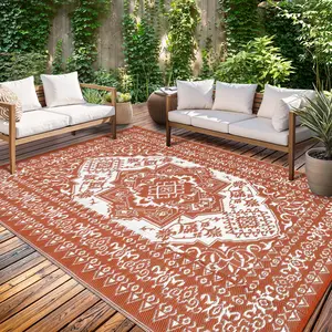 Outdoor Rug Patio Waterproof Vintage Floral Camping Rug Double-sided Plastic Straw Mat for RV Deck Beach Balcony Courtyard Picnic 8*10ft 9*12ft 9*18ft