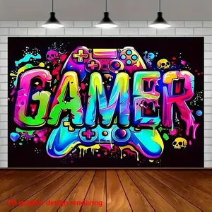 Game Console Theme Tapestry, Game Controller Print Rug, HD Digital Print, 100% Polyester, Unique Gift for Gamers and Teens