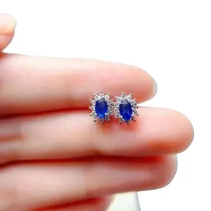 Natural Blue Sapphire VVS Grade Stud Earrings, Blue Sapphire Stud Earrings