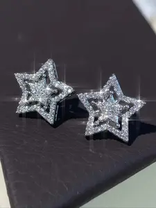 Star Design Rhinestone Decorated Stud Earrings, Fashionable Jewelry for Women & Men, Trendy All-match & Exquisite Jewelry for Birthday Gift