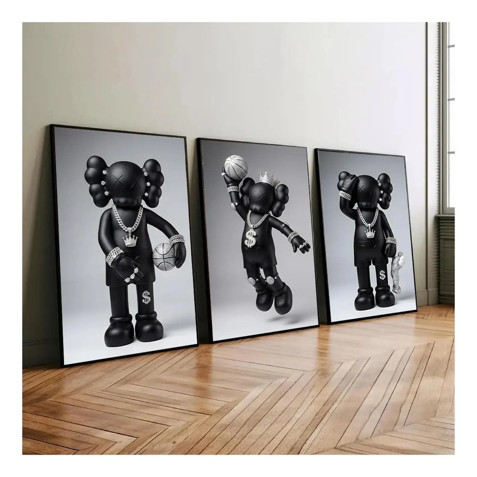 KAWS Graffiti Poster Set of 3,Hypebeast Wall Art,Sneaker Wall Art,KAWS Figure,Minimalist Art,Bedroom Decore,Black KAWS Toy