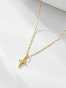 925 Sterling Silver Synthetic Zircon Inlaid Cross Pendant Necklace, Fashion Jewelry for Party, Daily Clothing Decor, Trendy All-match & Exquisite Jewelry for Gift, Cross Design Pendant
