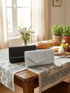 Elegant Glitter Evening Clutch Set, Metal Bar & Silver Color Pleated Envelope Handbag, Perfect for Wedding Party