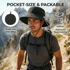 Packable Wide Brim Sun Hat – Lightweight Foldable Bucket Hat with UV Protection, Breathable Windproof Design for Outdoor Fishing, Hiking & Summer Travel
