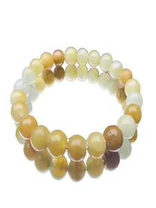 8mm Natural Yellow Jade Beaded Bracelet for Women Men, Adjustable Elastic Stackable Jewelry, Elegant Daily Gift