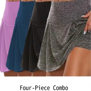 4-piece women tennis skirt set - black-grey-blue and purple-women set