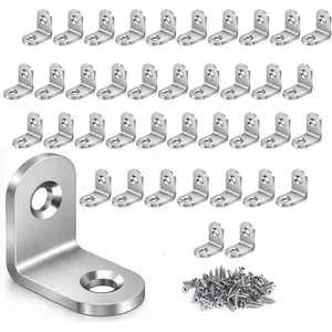 40 count Stainless Steel L Brackets with 80 Screws, Small Right Angle Corner Braces, 0.79 x 0.79 Inch Metal Brackets for Shelves, Cabinets, Drawers, Chairs and  Furniture.