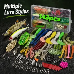 143-Piece Outdoor Fishing Lure Set, Includes Hard Baits, Flashers, Crawlers, Full Water Layer, Ideal for Bass, Trout, Carp, Perfect Gift