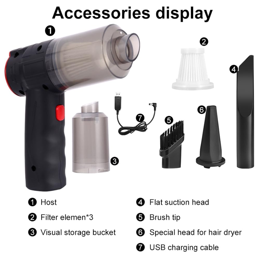 Compact Car Vacuum Cleaner, Cordless Handheld, Cordless Portable Car Vacuum Cleaner, 16000Pa Powerful, 150W Rechargeable Battery for Cleaning Pet Hair and Car Interior