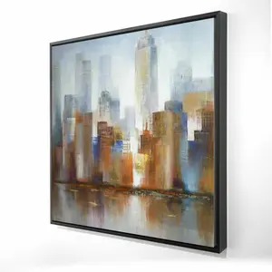 212 MAIN Framed Modern Adventure Cityscape Photo Print - 36x36 in. Foggy Artistic Artwork, Beige Home Decor, Living Room Home Supplies for Decoration