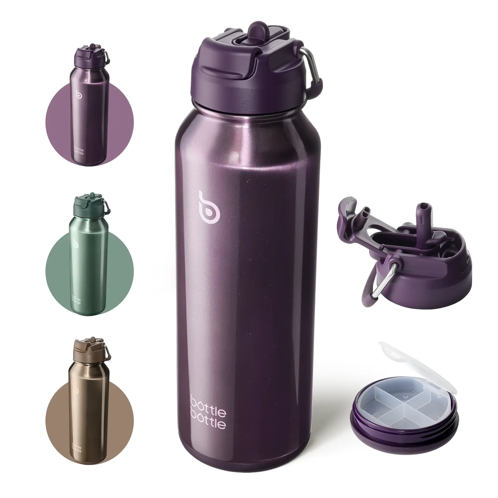 BOTTLE BOTTLE 40oz Insulated Water Bottle with Hidden Storage – Leakproof, Sip & Chug Lid, 24H Hot & Cold