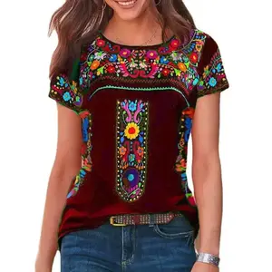 Women's Embroidered Mexican Peasant Blouse Mexico Summer Shirt Short Sleeve Top Casual Womenswear Comfort Fitted